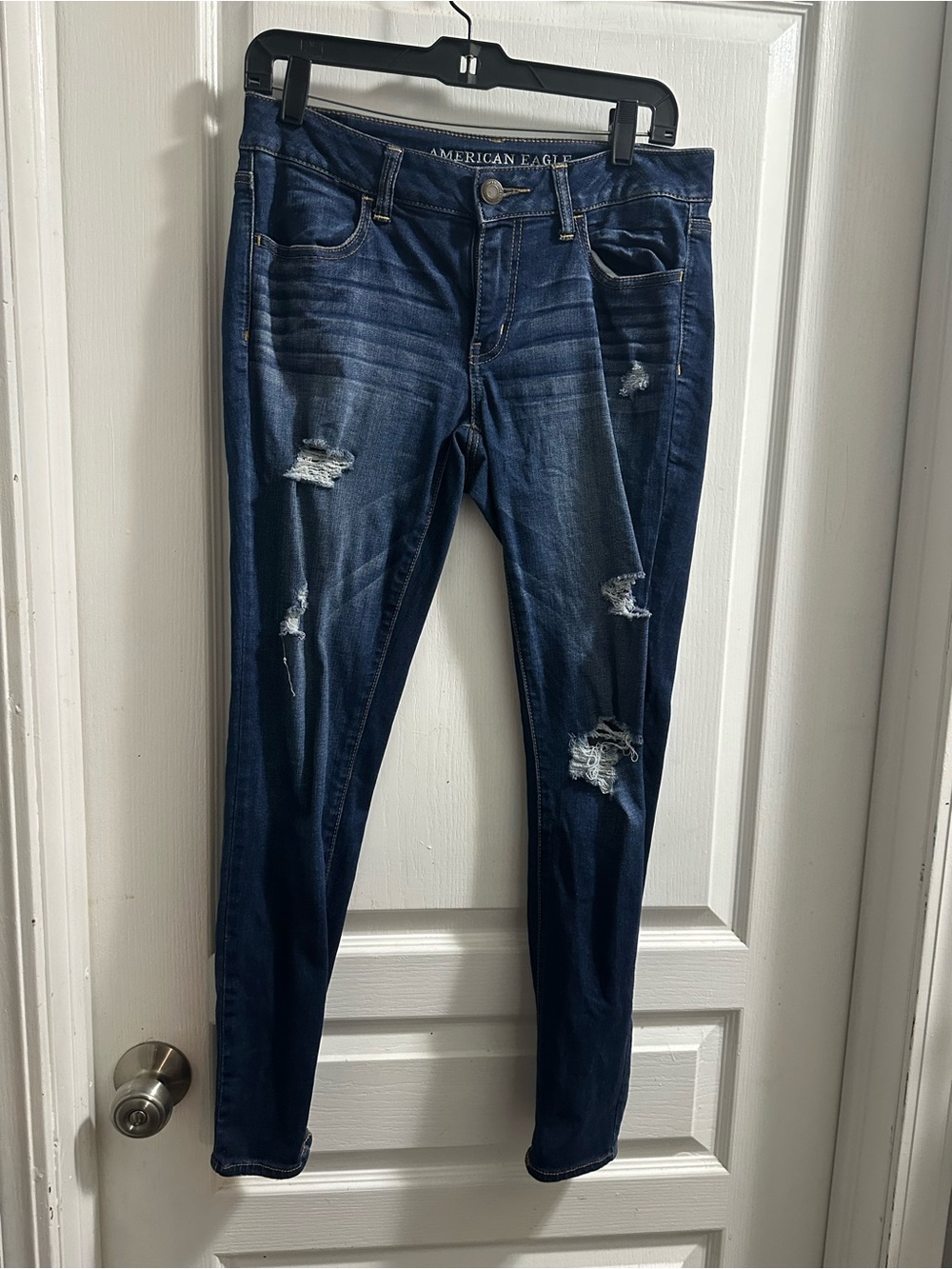 American Eagle Outfitters Dark Blue Distressed Skinny Jeans